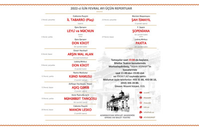 Opera və Balet Teatrının fevral ayı üçün repertuarı açıqlanıb
