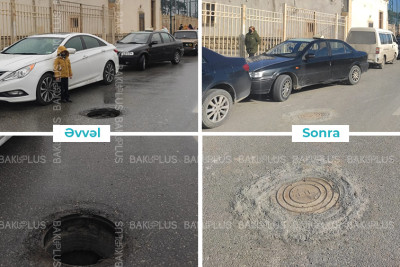 Xəzər rayonu: Şağan qəsəbəsində məktəbin qarşısında olan təhlükəli “lyuk” problemi həll olundu