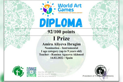 6 nömrəli uşaq musiqi məktəbinin şagirdi İspaniyada keçirilən “Piano” nominasiyasında I yer tutub