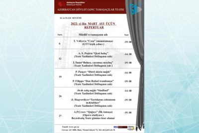 Gənc Tamaşaçılar Teatrı mart ayı üçün 8 tamaşa hazırlayıb