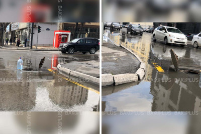 Nərimanovda yolun ortasında açıq lyuk qeyri-adi üsulla “qorunur”