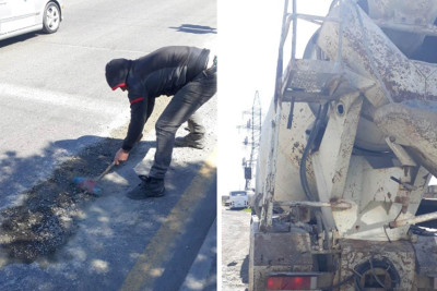 Nizami rayonunda yola beton dağılıb