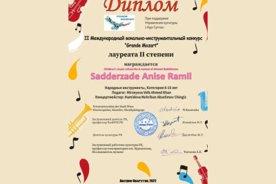 6 nömrəli uşaq musiqi məktəbinin şagirdi Qazaxıstanda uğur qazanıb