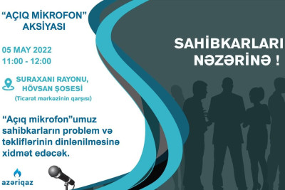Suraxanı: Hövsan şosesində “Azəriqaz” İB açıq mikrofon keçirəcək