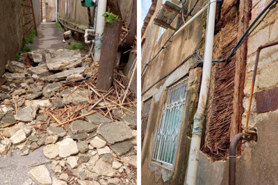 Bakıda güclü külək nəticəsində yaşayış binasının bir hissəsi uçub