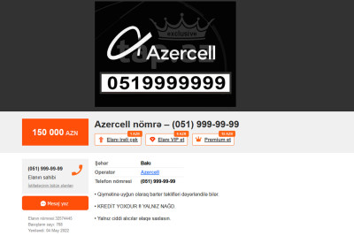 Bakıda fantastik qiymətə telefon nömrəsi satışa çıxarılıb