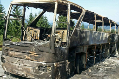 Suraxanı rayonunda sərnişin avtobusu hərəkətdə olan zaman alışıb