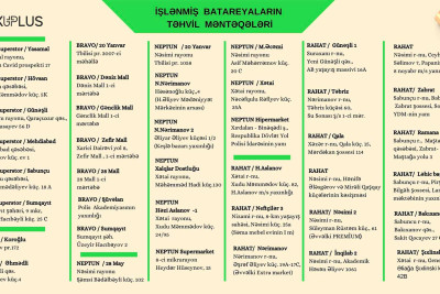 Bakıda yararsız batareyaların təhvilvermə məntəqələri açıqlanıb