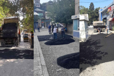 Binəqədidə şəhidin adına olan parkda asfaltlama işləri aparılır