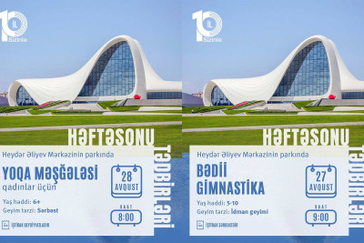 Heydər Əliyev Mərkəzinin parkında gimnastika üzrə təlimlər və qadınlar üçün yoqa məşğələsi baş tutacaq