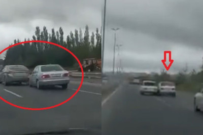 Sumqayıt-Bakı yolunda avtomobilləri qəsdən vuran sürücü sonda maşını aşırıb