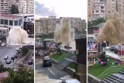 Yasamalda su borusunun partlaması “fontan”a səbəb olub