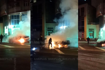 Paytaxtda “Mercedes” yanıb-VİDEO