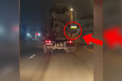 Binəqədidə sürücü yeni təmirdən çıxmış yola maye beton töküb