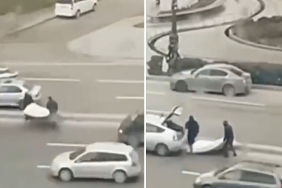 “Prius”un üzərində döşək daşıyan sürücü cərimələnib