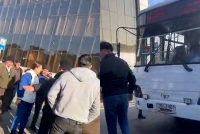 Bakıda avtobus sürücüsü və sərnişin yolun ortasında dalaşıblar