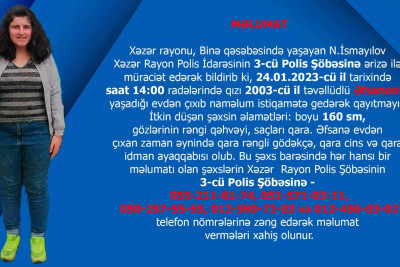 Xəzər rayonunda 20 yaşlı qız itkin düşüb