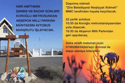 Abşeron Milli Parkına müntəzəm avtobus marşrutu işləyəcək