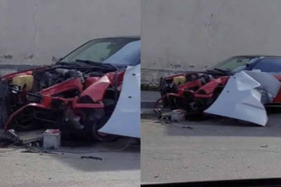 Bakıda “BMW” markalı avtomobil divara çarpılıb - VİDEO