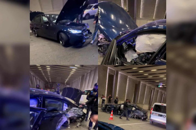 Atatürk prospektinin tunelində “BMW” maneəyə çarpılıb