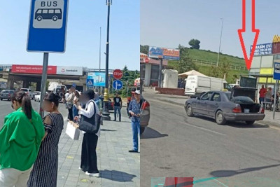 Biləcəri dairəsində avtobusu gözləyən sərnişinlər yayda günəşin , qışda yağışın altında qalmağa məcburdurlar
