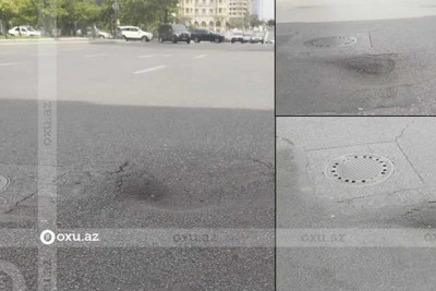 Bakının mərkəzində asfalt çöküb