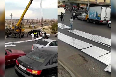 Binəqədidə dağılmış inşaat materialları sıxlığa səbəb olub