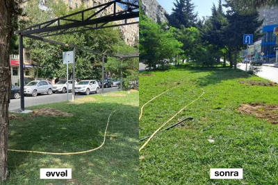 Xətai rayonunda yaşıllıq ərazidə tikilən obyekt sökülüb