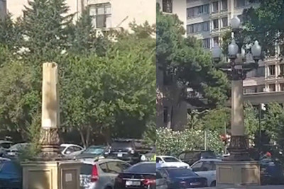 Səməd Vurğun parkında işıq dirəyi aşaraq qırılıb