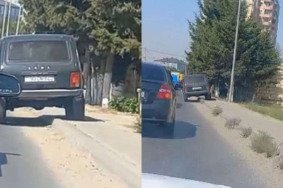 Bakıda “Niva” sürücüsü bordürlə hərəkət edib - VİDEO