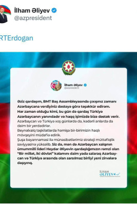 Prezident İlham Əliyev Türkiyə prezidentinə təşəkkür edib