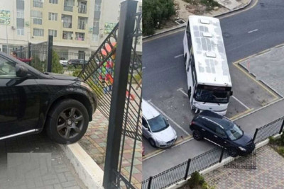 Yasamalda sərnişin avtobusu qəzaya uğrayıb - VİDEO