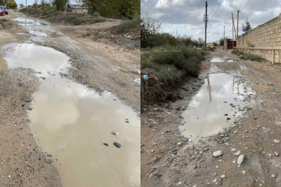 Maştağada yolun başlanğıcı və sonuna asfalt vurulub, ortada isə bataqlıqdır