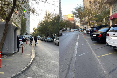 Bakıda restoran sahibi parkinq yerlərini zəncirlə hasarlayıb