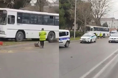 Qara Qarayev prospektində sərnişin avtobusu ağaca çarpılıb – VİDEO