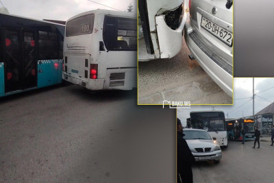 Binədə marşrut avtobusları qəza törədib