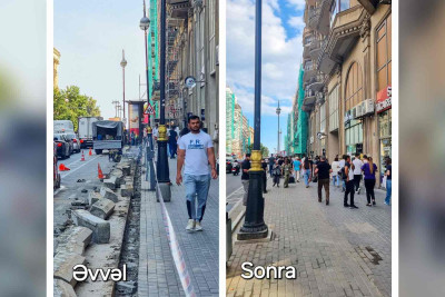 Metronun “Sahil” stansiyası yaxınlığında piyada səkisi genişləndirilib