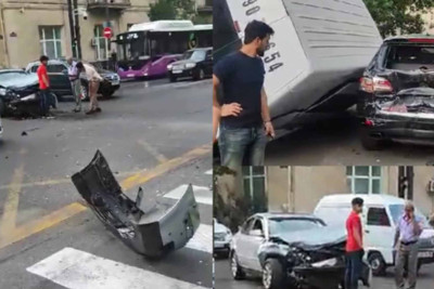 Bakının mərkəzində 3 avtomobil toqquşub
