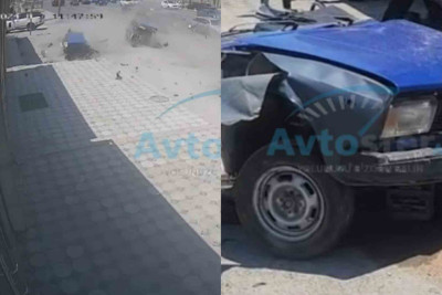 Çəkələklə avtomobil idarə edən sürücü ağır qəzaya səbəb olub: avtomobil iki yerə bölünüb – VİDEO