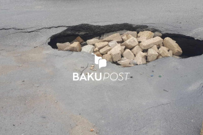 Bakı-Sumqayıt yolunda iri dəlik yaranıb