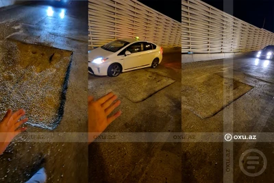 Bakıdakı yol sürücülərin həyatını təhlükəyə atır: VİDEO
