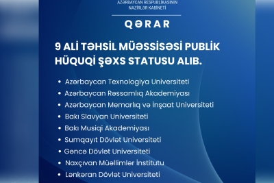 9 ali təhsil müəssisəsinin yenidən təşkili haqqında qərar qəbul edilib