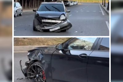 Bakıda "Toyota Prius" BMW-yə çırpıldı - VİDEO