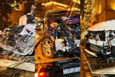 Bakıda dəhşətli qəza: İki avtomobil və iki motosiklet toqquşdu