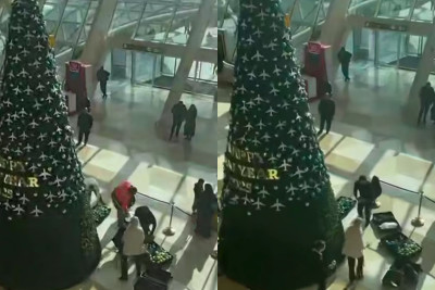 Heydər Əliyev Hava Limanında şam ağacı sökülür - VİDEO 