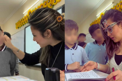 Uşaqları sevindirmək asandır: Bakı məktəbində müəllimə və şagirdlərinin şirin səmimiyyəti - VİDEO