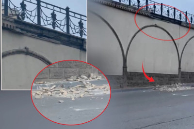 Bakıda körpüdə təhlükəli vəziyyət - Daşlar qoparaq yola tökülüb + VİDEO 