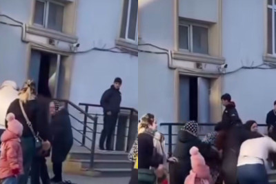 Məktəbdə valideynlər arasında əlbəyaxa dava - VİDEO 