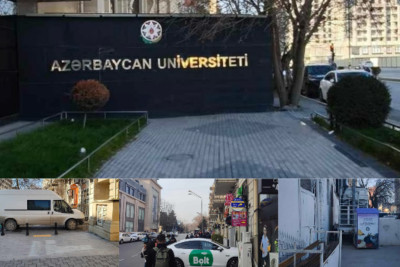 Bakıda universitet yerləşdirdiyi lövhə ilə illərdir səkini zəbt edir - FOTO 