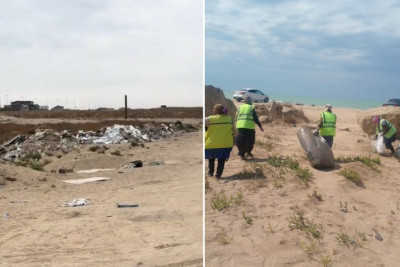 Bilgəhdə zibilliyə çevrilmiş çimərlik təmizlənib + FOTO